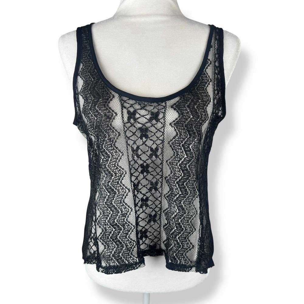 Daytrip Y2K Black Lace Tank Top Womens Small Dark Fairy Whimsigoth Sheer Mesh